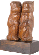 Joseph Constant - יוסף קונסטנט - Two Monkeys - Wood engraved sculpture - Click for Detailed Info
