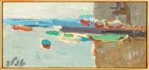Samuel (Shmuel) Tepler - Harbor View - Oil on Canvas - שמואל טפלר - נוף נמל - Back to List of Paintings
