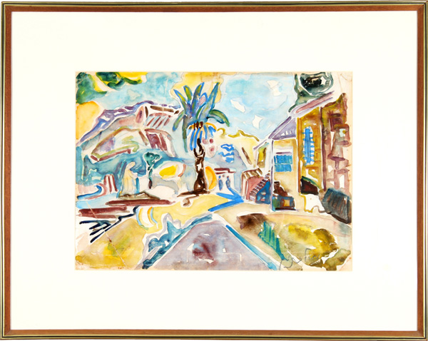 Mordechai Levanon - Aquarelle Painting - View of Safed - מרדכי לבנון - צבעי מים אקווארל - נוף צפת - Click for Zoom