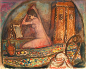אברהם נתון נתנזון - ציור גואש ורישום - אישה לפני הראי - 1944