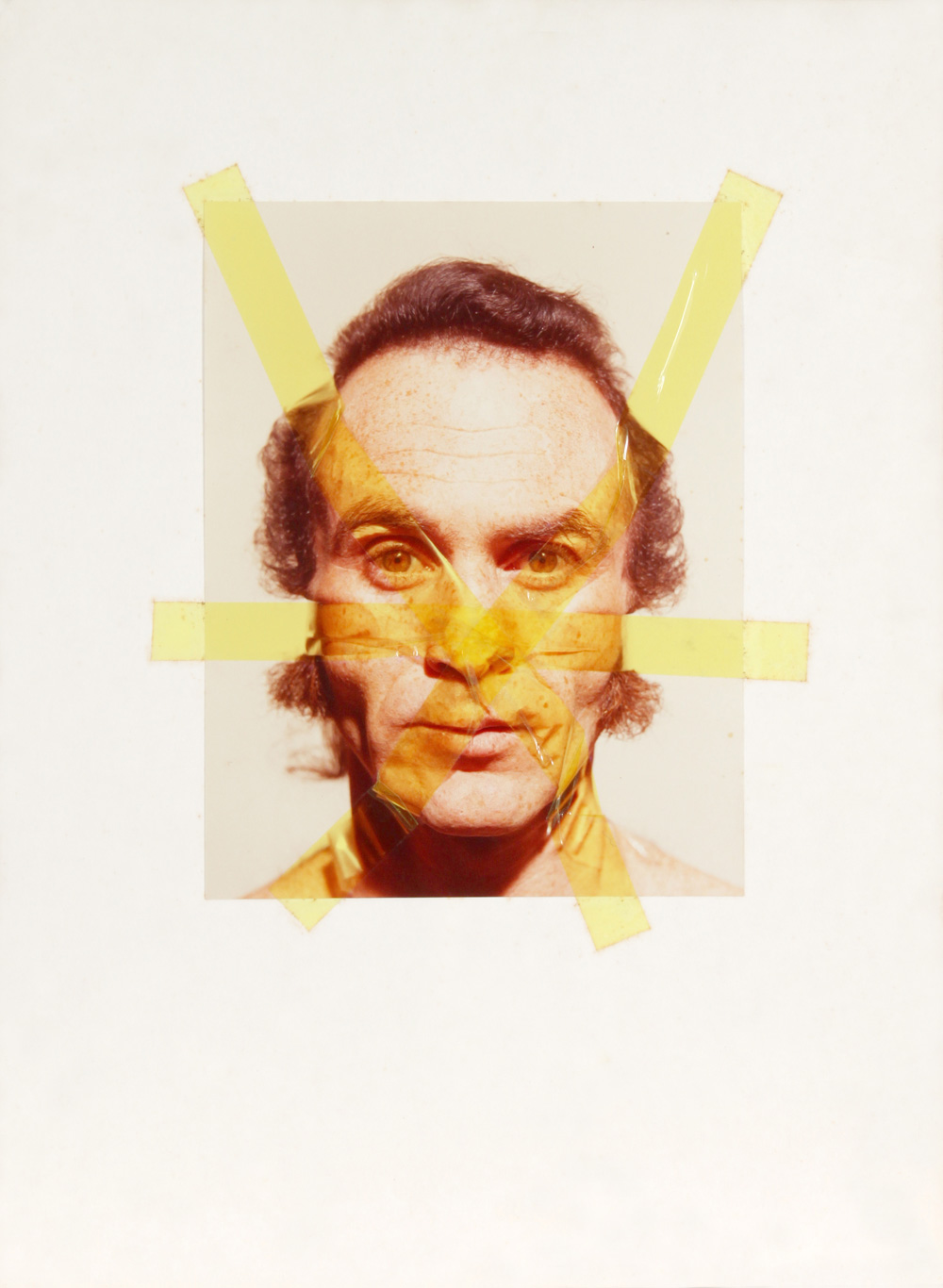 Michael Druks - Photo Collage No 4/5 - Self Portrait with Sellotape - 1973 - מיכאל דרוקס - פוטו קולאז' עם סלוטייפ - Back To List of Israeli Paintings