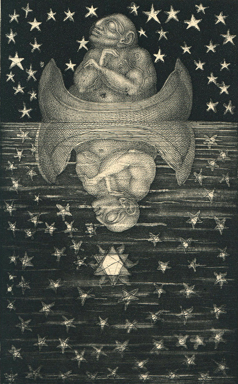 Ernst Fuchs: Die Tiefe oben - The depth above - Etching for Die Symbolik des Traumes - ארנסט פוקס - הדפס - Back To List of Art Books