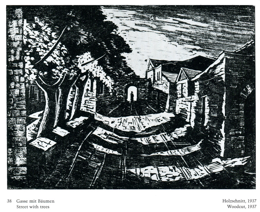 Jakob Steinhardt by Rudoulf Pfefferkorn - Street with Trees Woodcut - יעקב שטיינהרדט - Back To List of Art Books