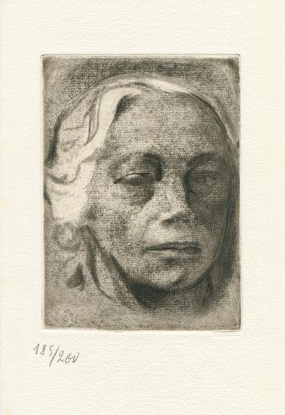 Kathe Kollwitz - Self Portrait - Selbstbildnis - Original Etching and Aquatint - קתה קולביץ - דיוקן עצמי - הדפס מקורי - Click to Zoom
