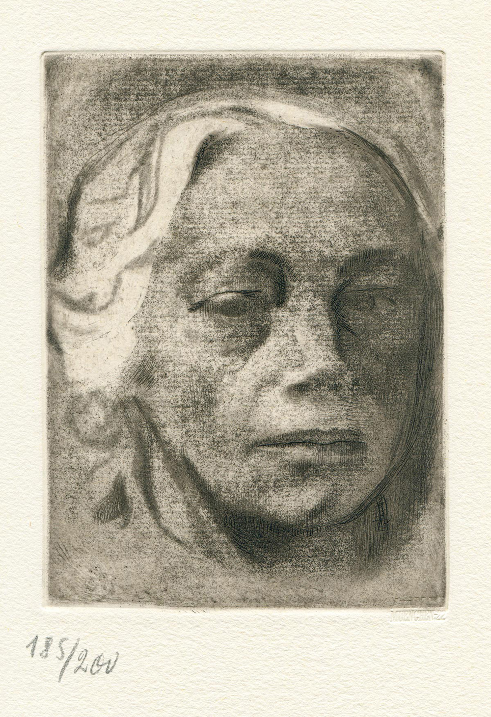 Kathe Kollwitz - Self Portrait - Original Etching - Selbstportrait 1912 published by A.v.D.BECKE  - Back To List of Art Books