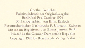 35 lithographs by Ernst Barlach for Goethe's poems - Reprint 1970 - by Rembrandt Verlag Berlin