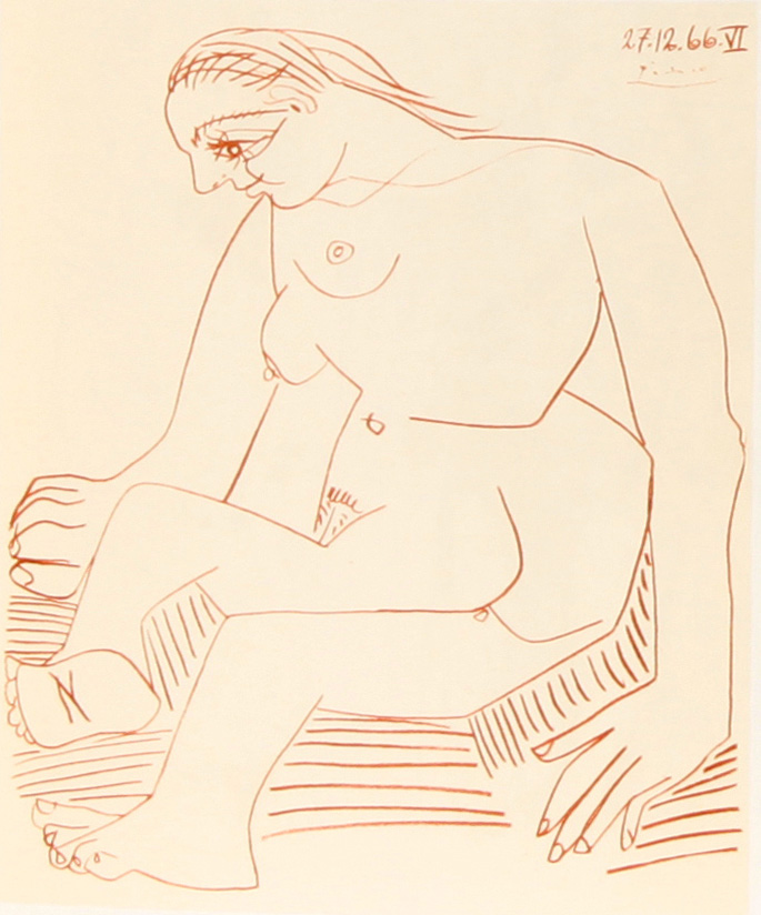Pablo Picasso Dessins - 27.3.66-15.3.68 - ציורים של פיקאסו - drawing 43: A Woman Taking a Bath - 27.12.66