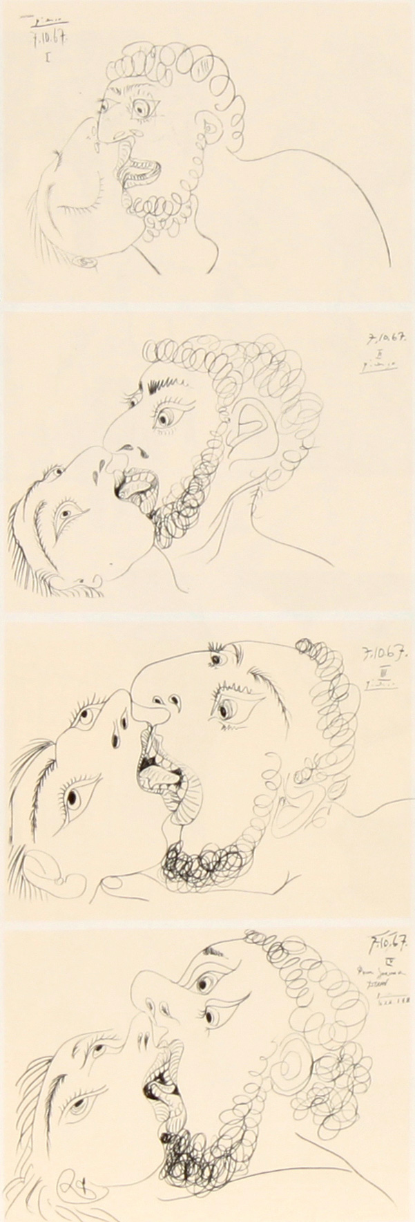 Pablo Picasso Dessins - 27.3.66-15.3.68 - ציורים של פיקאסו - Kisses - 07.10.67 I, II, III, IV