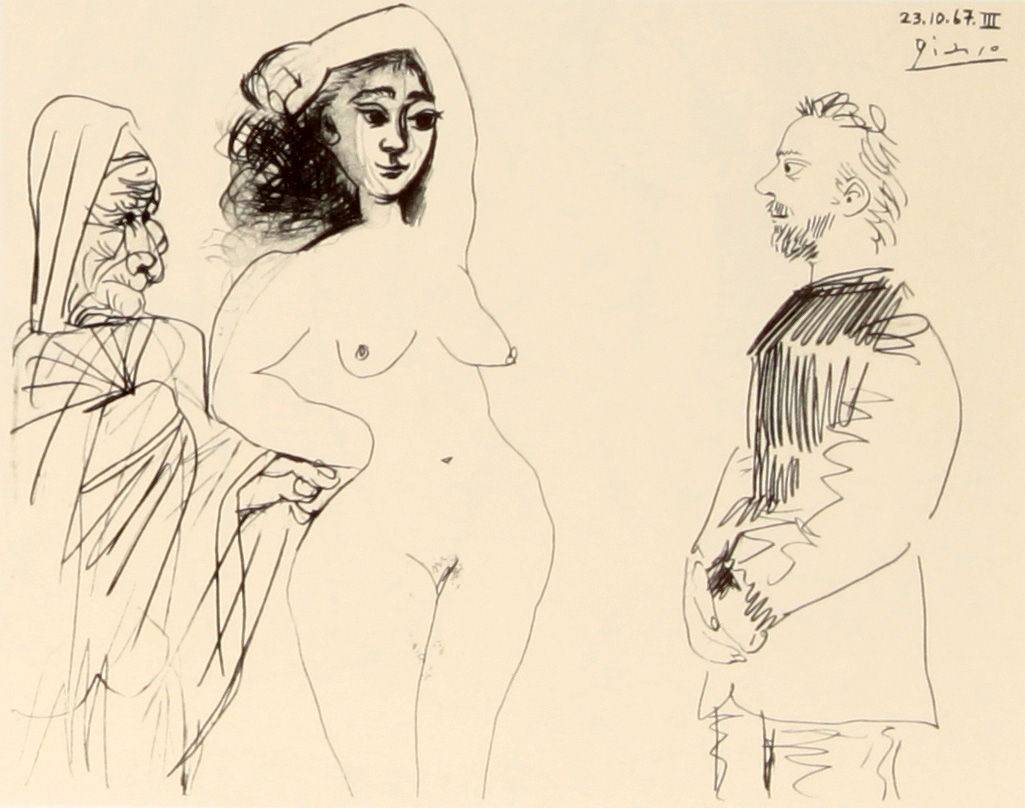 Picasso Dessins - 27.3.66-15.3.68 - ציורים של פיקאסו - A Young Artist viewing a Young Model - 23.10.67