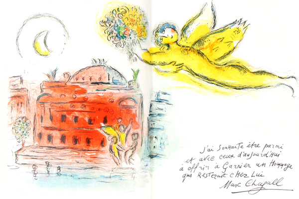 Hommage A Garnier - Double page Lithography by Marc Chagall - Jacques Lassaigne - מארק שאגאל - Click to Zoom