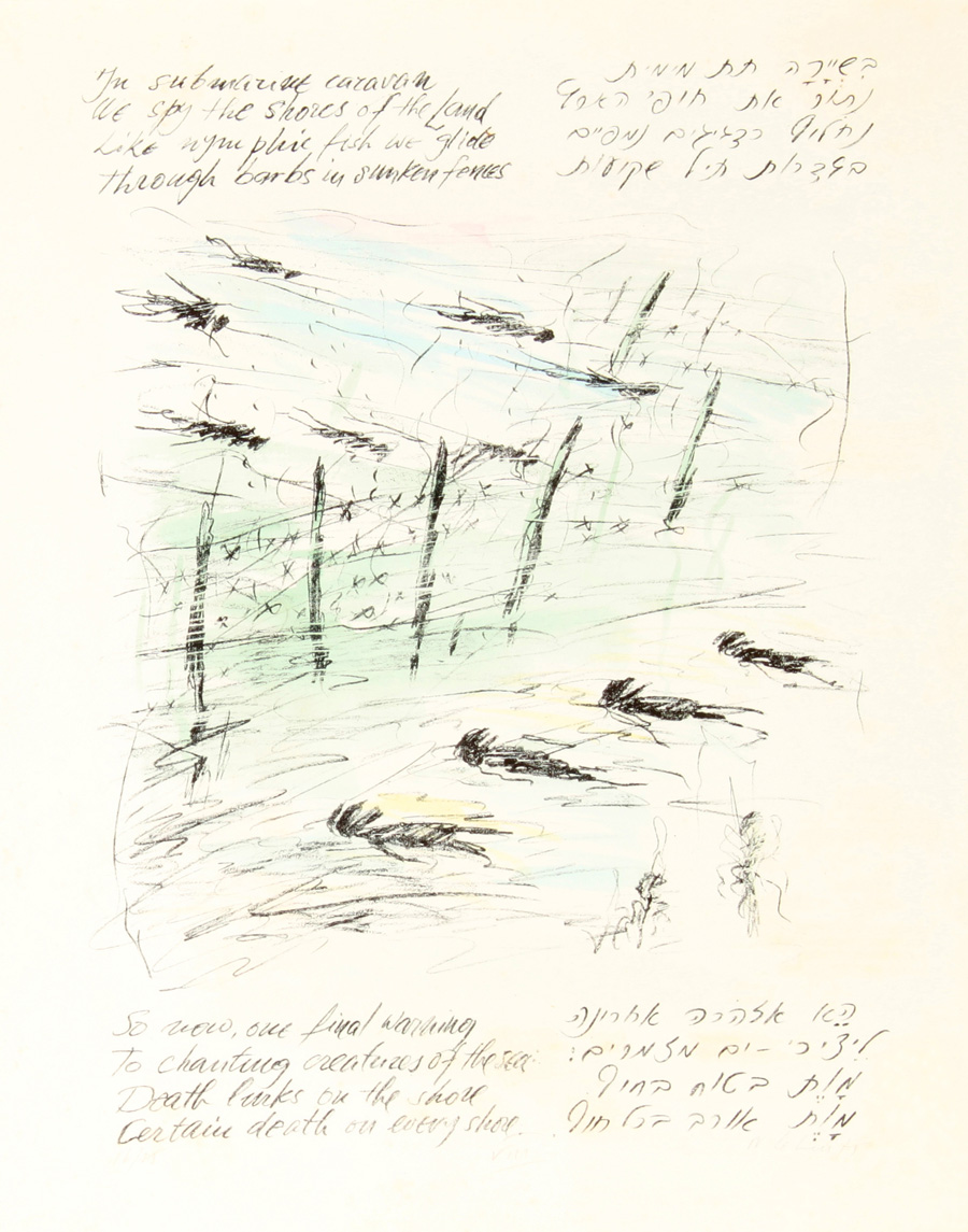 Lithograph no 8 by Nahoum Cohen on ECOLOGY: a Poem by Meir Wieseltier - הצייר והארכיטקט נחום כהן - ליתוגרפיות