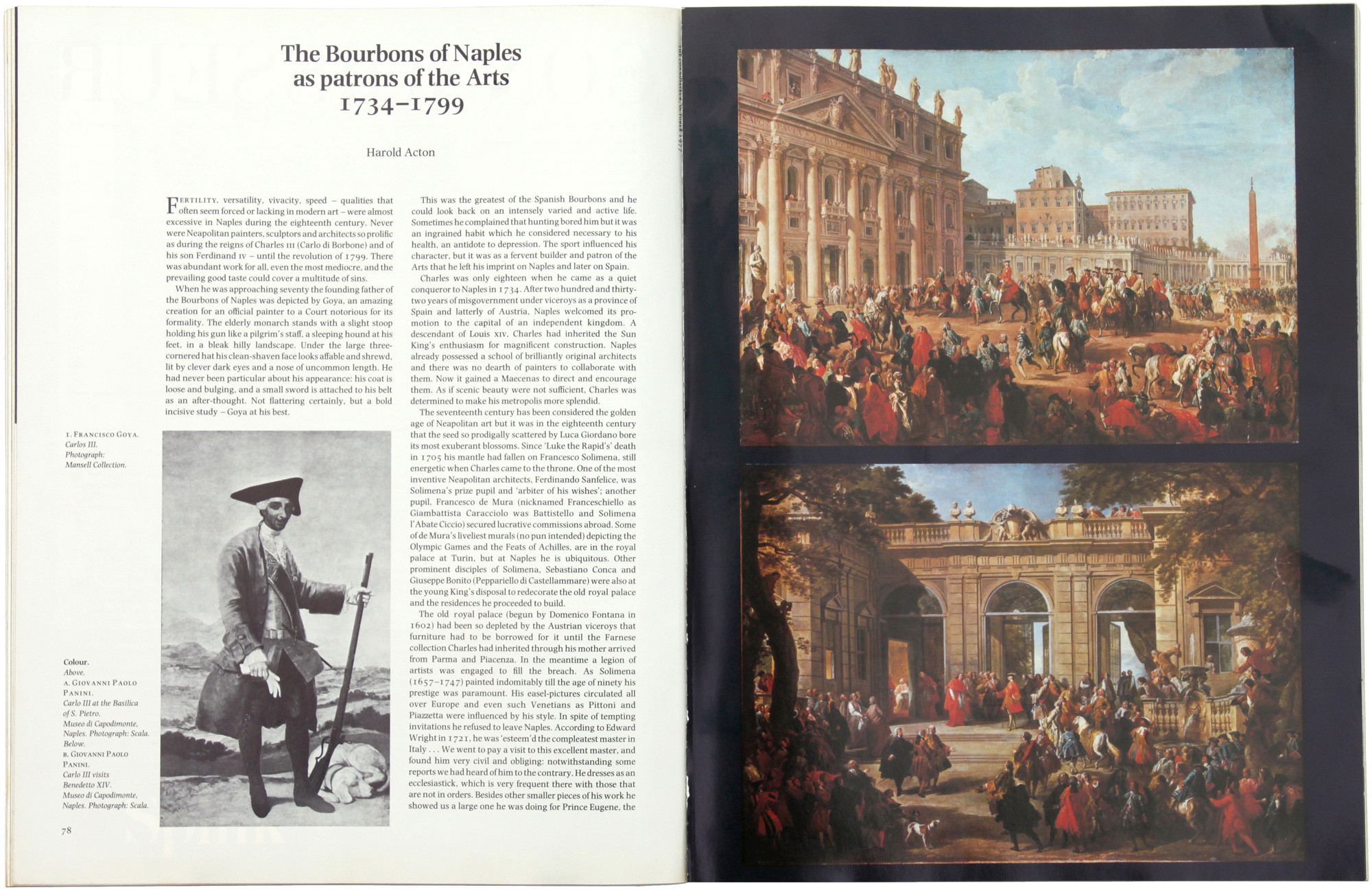 The CONNOISSEUR back issues - October 1977 - The Bourbons of Naples as patrons of the Arts by Harold Acton Pages 78,79 - Back To List of Art Magazines