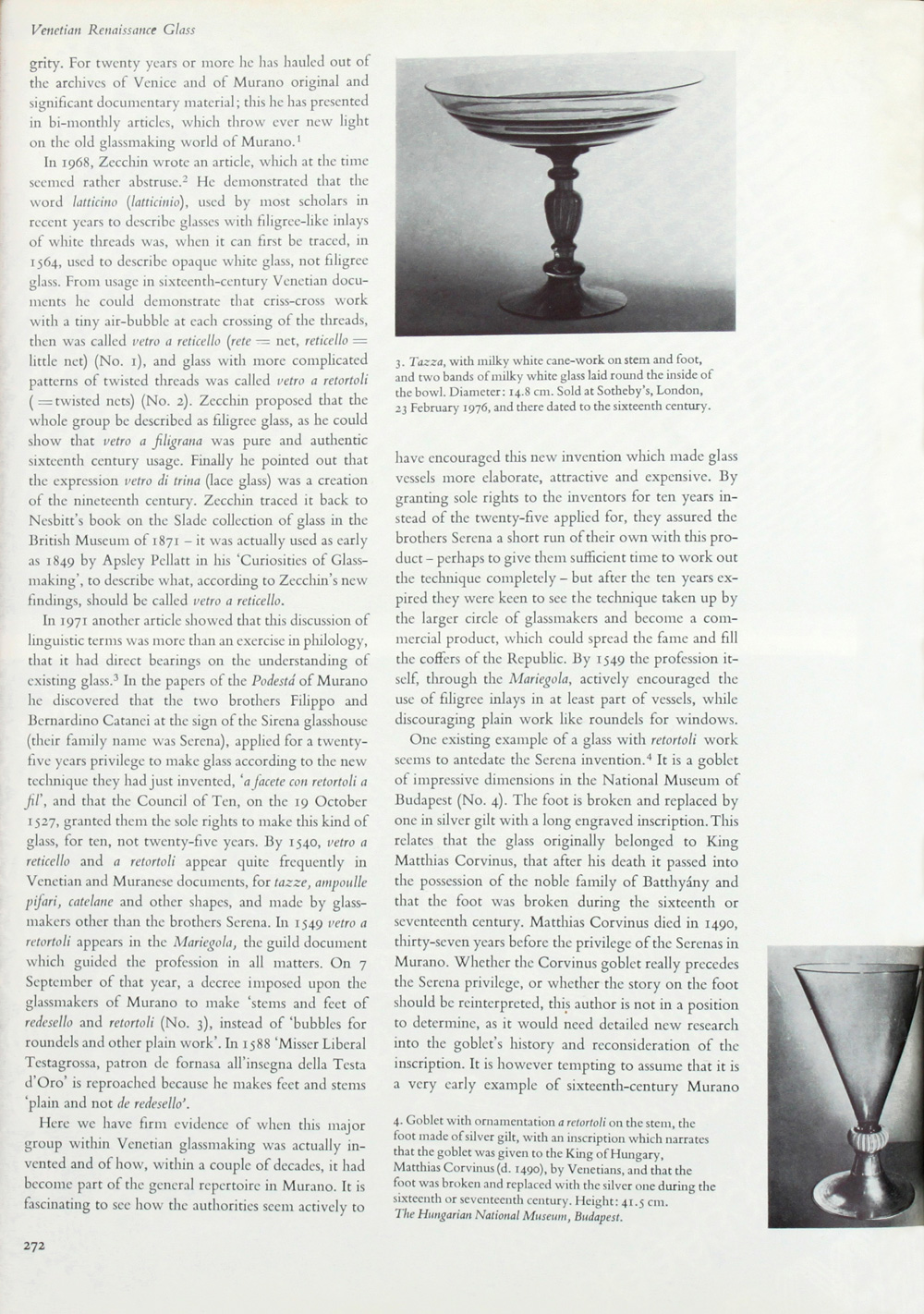 The CONNOISSEUR back issues - August 1976 - Venetian Renaissance Glass - problems of dating vetro a filigrana by Ada Polak - Page 272