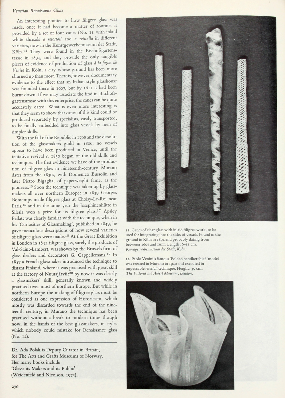The CONNOISSEUR back issues - August 1976 - Venetian Renaissance Glass - problems of dating vetro a filigrana by Ada Polak - Page 276