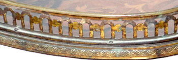 gilt brass gallery on the upper shelf of the Antique Victorian What-Not