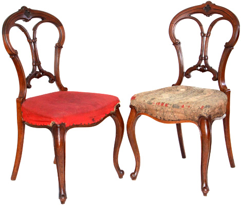 2 Genuine Antique Victorian Balloon Back Chairs with Carved Back and Cabriole Legs - כיסאות עתיקים - אנגלי ויקטוריאני - Click for Detailed Info
