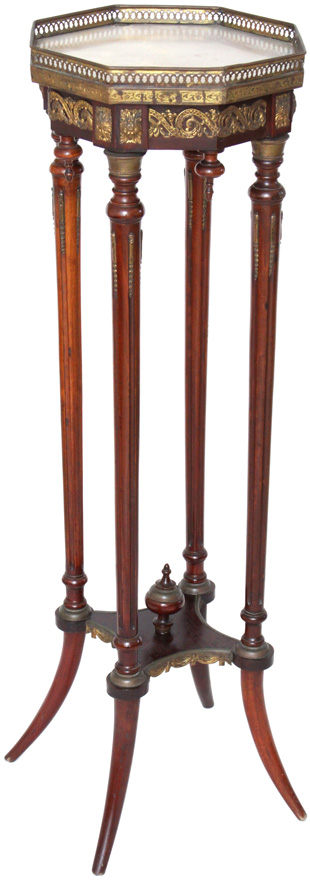 A Tall Antique French Plant Stand - Articulated Mahogany Frame with Octagon Marble Top - Click to Zoom