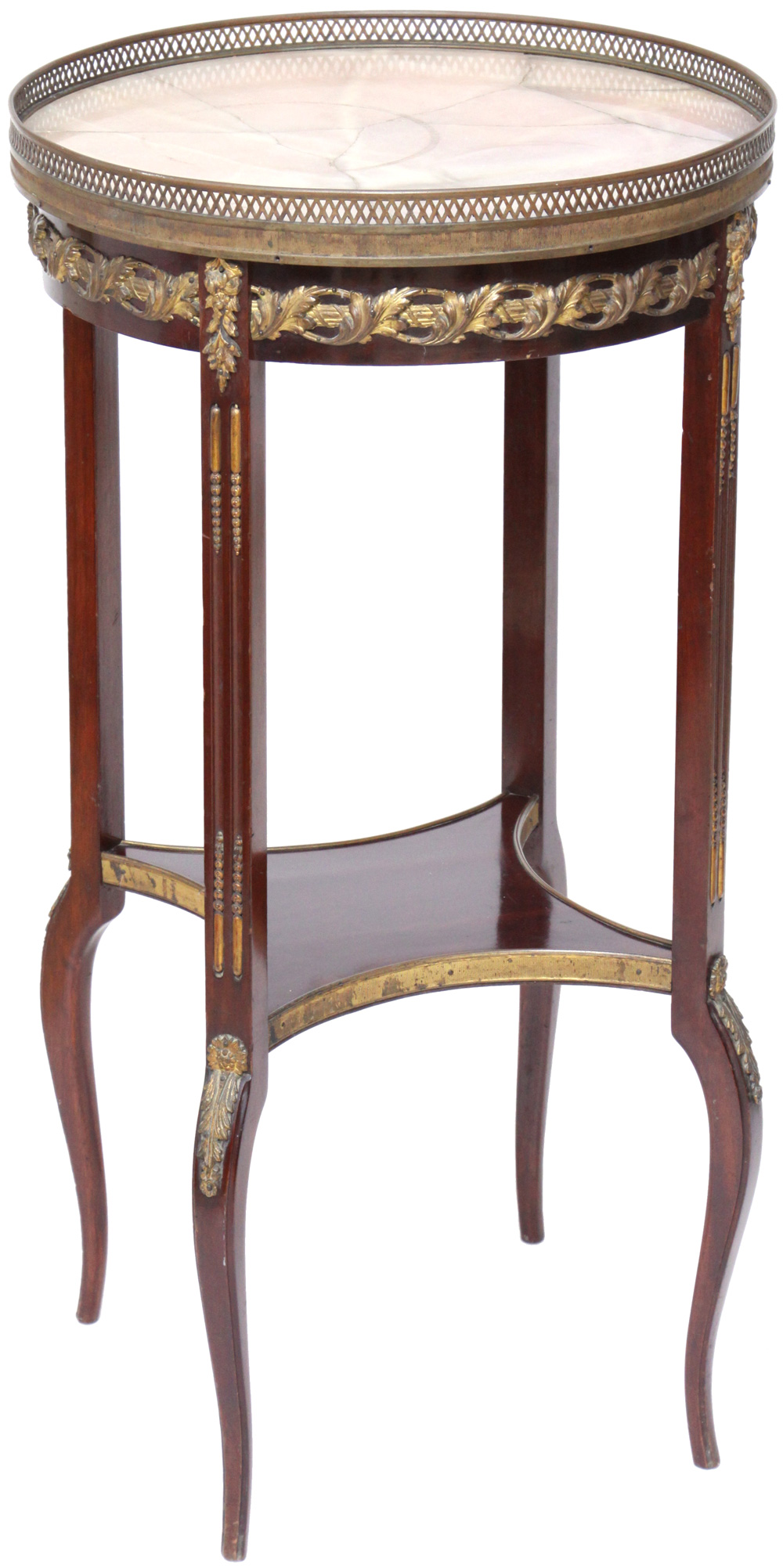 Antique French Plant Stand with classic mahogany frame and Rounded Marble Top - מעמד לעציץ צרפתי עתיק - Back To List of Antique Furniture