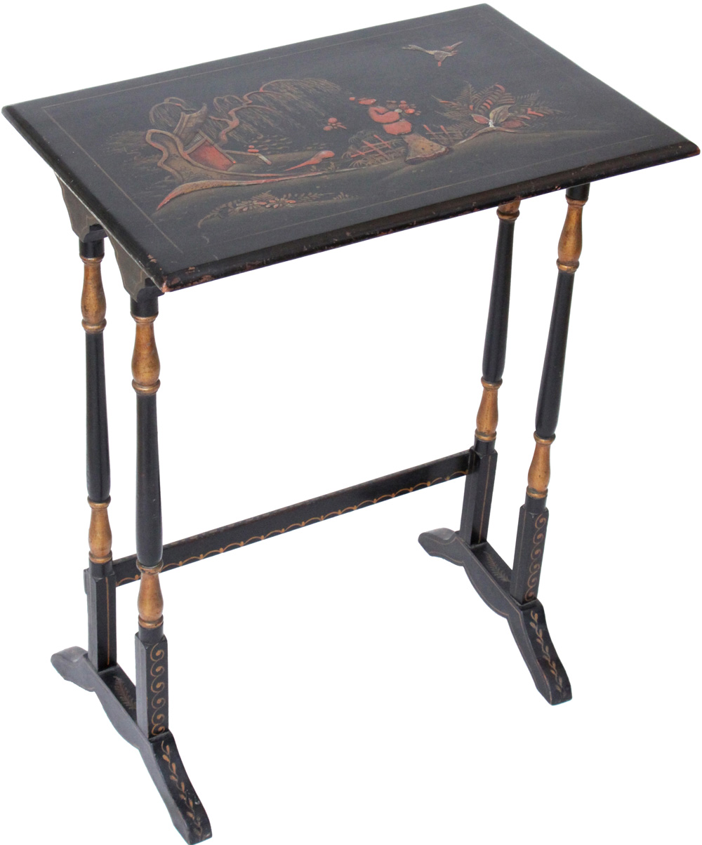 Antique English Nested Table - large size with Japanned Lacquer Painting - שולחן הגשה מקונן - אנגלי עתיק - Back To List of Antique Furniture
