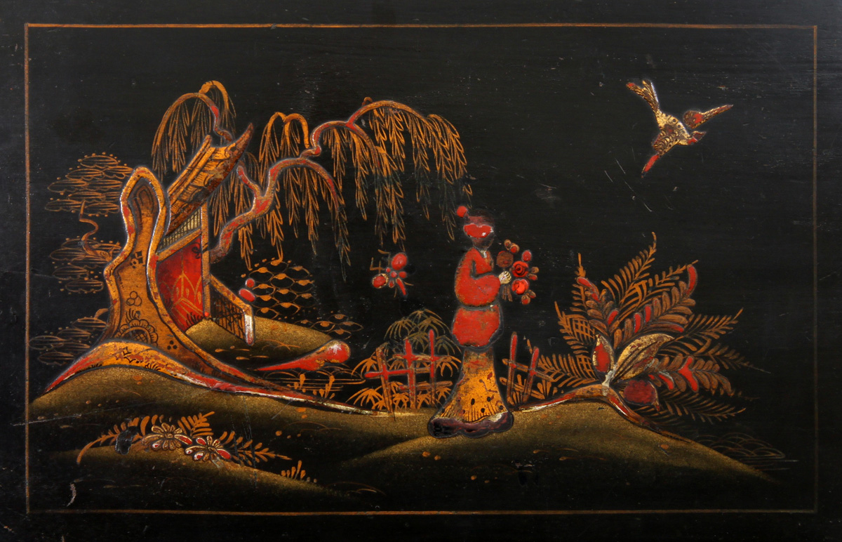 Antique Japanned Lacquer Painting - Japanning - ציור לקה שחורה מעוטר זהב - אנגלי עתיק - Back To List of Antique Furniture
