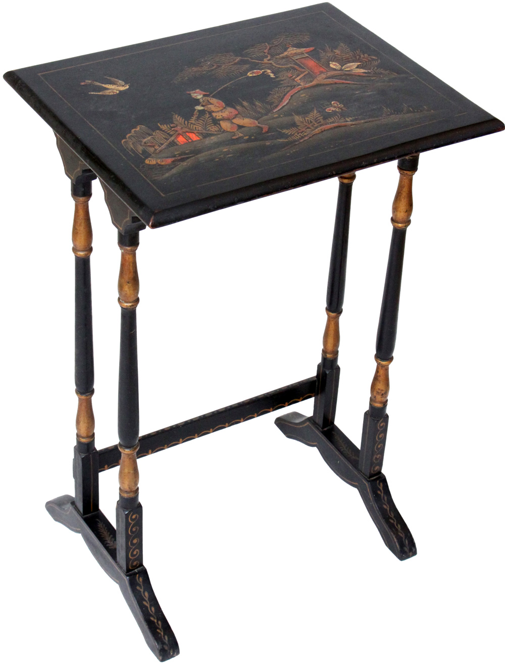 Antique English Nested Table - Medium size with Japanned Lacquer Painting - שולחן הגשה מקונן - אנגלי עתיק  - Back To List of Antique Furniture