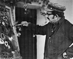 The painter Avraham Azmon at work - אברהם עצמון בסטודיו