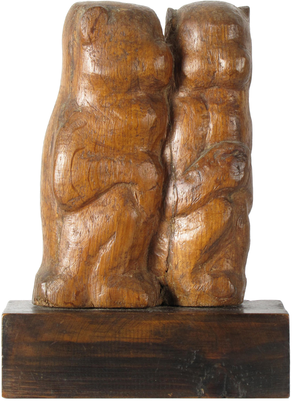 Joseph Constant - Wood Engraved Sculpture - Two Monkeys - יוסף קונסטנט - פסל עץ - Back To List of Original Paintings and Sculptures