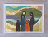 Aharon Giladi - אהרון גלעדי - Mothers and Kids in front of the Kinneret (Sea of Galilee) - Oil on Canvas - Frame