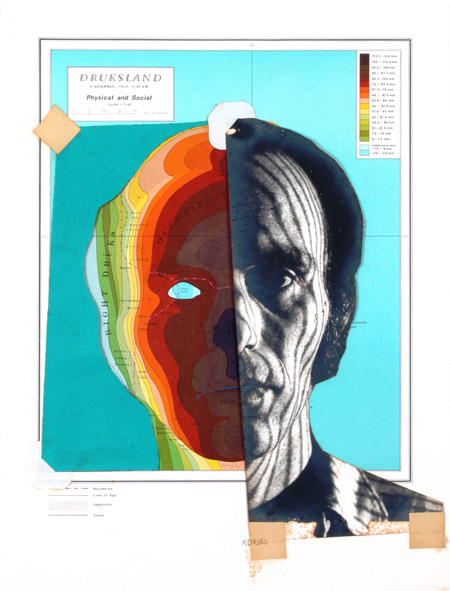 Michael Druks - מיכאל דרוקס - דרוקסלנד קולאז - "Druksland" Self Portrait - Collage Drawing - Click to Zoom