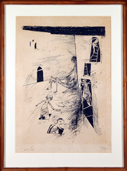 Yosl Bergner - ליטוגרפיה נדירה  יוסל ברגנר - Carnival in the Alley - Rare Lithograph - Click for Detailed Info