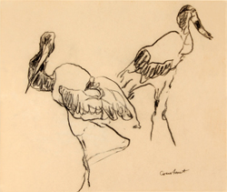 Joseph Constant - יוסף קונסטנט - Two Storks - Charcoal Drawing - Click for Detailed Info