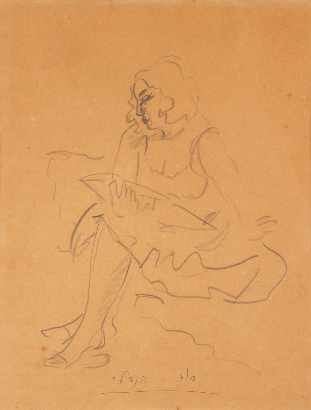 David Hendler - A Woman with a Baby - דוד הנדלר - Pencil on Paper - Back To List of Original Paintings and Sculptures