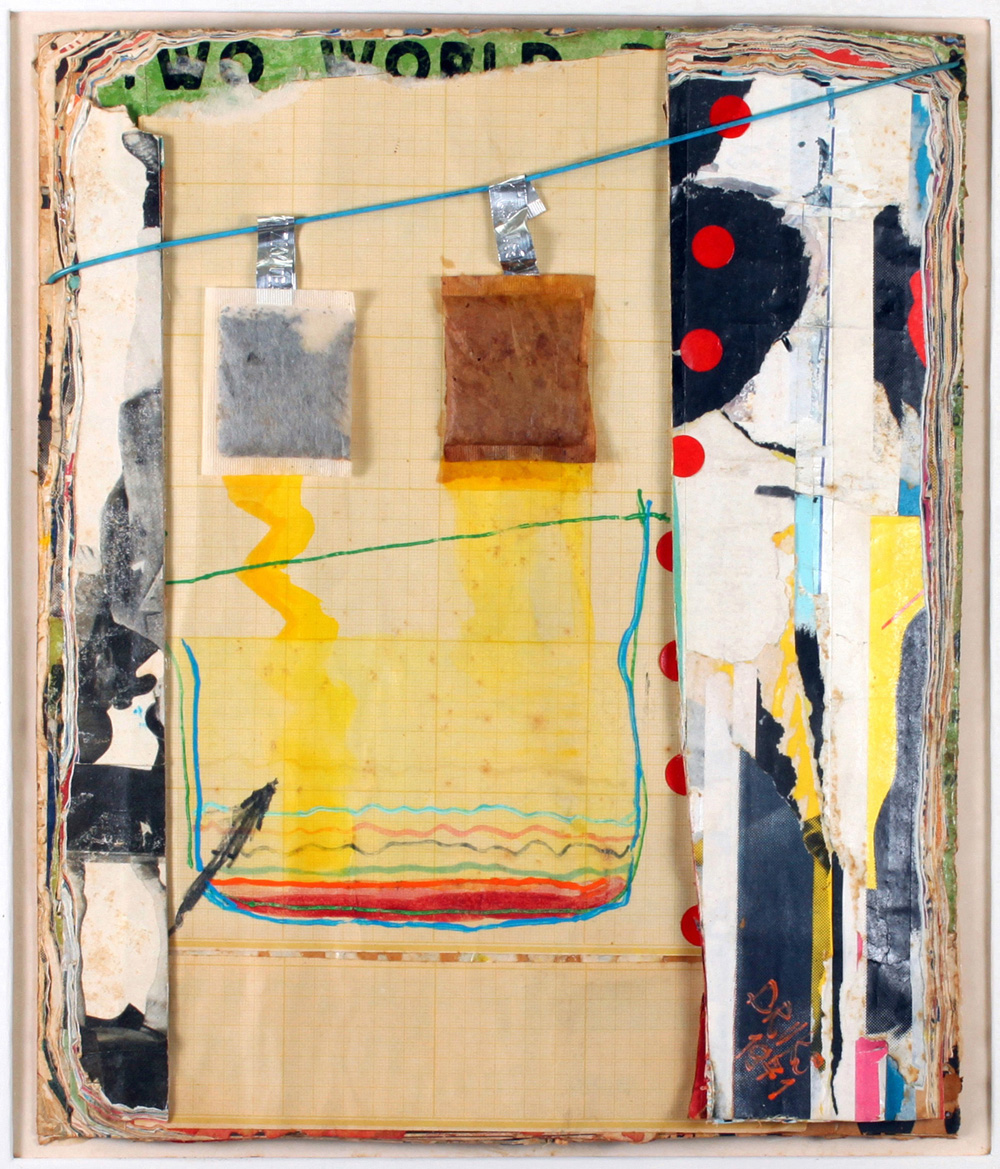 Michael Druks - Municipal Notice Board with Tea Bags - Assemblage & Collage Drawing - מיכאל דרוקס - אסמבלז - Back To List of Israeli Paintings