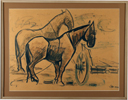 David Hendler - Horses and a Wagon - דוד הנדלר - אקוורל - Back to List of Paintings