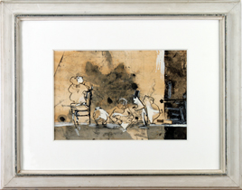 Michael Druks - מיכאל דרוקס - Politicians on Stage - Ink and Paint on Paper - Click for Detailed Info