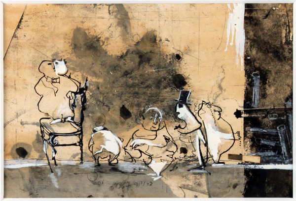 Michael Druks - מיכאל דרוקס - פוליטיקאים שהשתחררו - Politicians on Stage - Ink and Paint on Paper - Click to Zoom