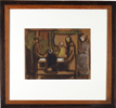 Aharon Giladi - תמונת גואש - אהרון גלעדי - Family at the Dining Table - Gouache Painting - Back to Israeli Paintings