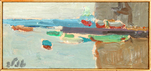 Samuel (Shmuel) Tepler - Harbor View - שמואל טפלר - נוף נמל - Oil on Canvas - Click for Detailed Info