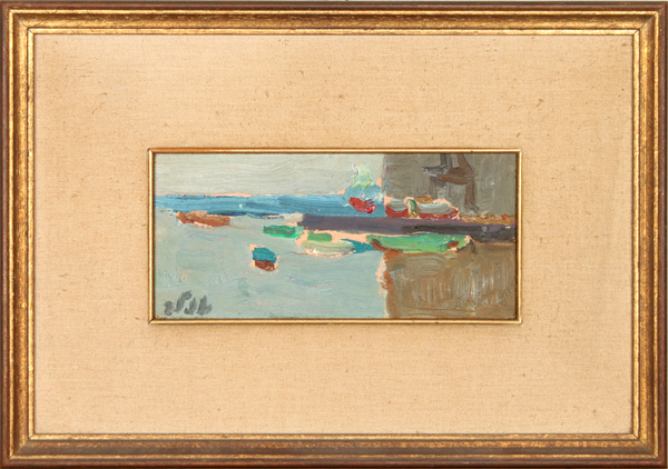 Samuel (Shmuel) Tepler - Harbor View - Oil on Canvas - שמואל טפלר - נוף נמל - Click to Zoom