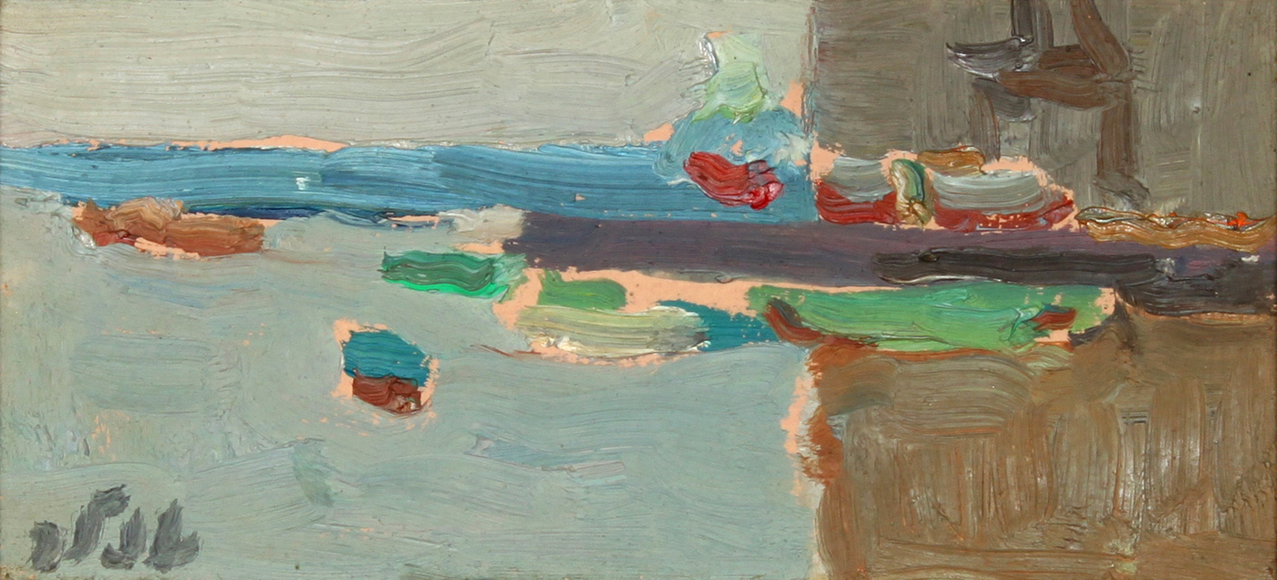 Samuel (Shmuel) Tepler - Harbor View - שמואל טפלר - נוף נמל - Oil on Canvas - Back To List of Original Israeli Paintings and Sculptures