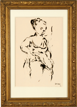 Jacques Katmor - Half Nude Woman - Ink Paint on Paper - ז'ק קתמור - עירום אשה - Click for Detailed Info