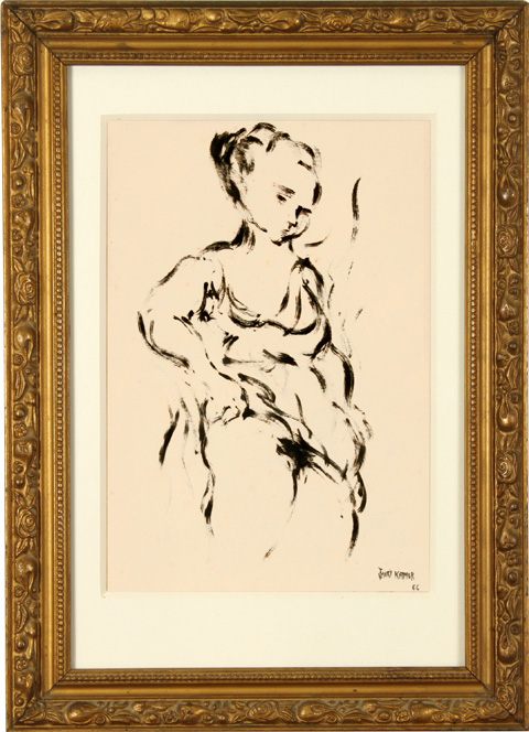 Jacques Katmor - Half Nude Woman - Ink Paint on Paper - ז'ק קתמור - עירום אשה - Click to Zoom