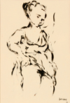 Jacques Katmor - Half Nude Woman - Ink Paint on Paper - ז'ק קתמור - עירום אשה
