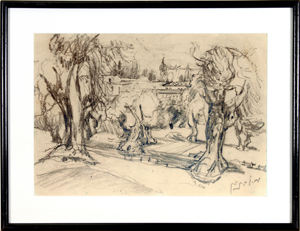Mordechai Levanon - Pencil Drawing - Jerusalem View - מרדכי לבנון - Click for Detailed Info