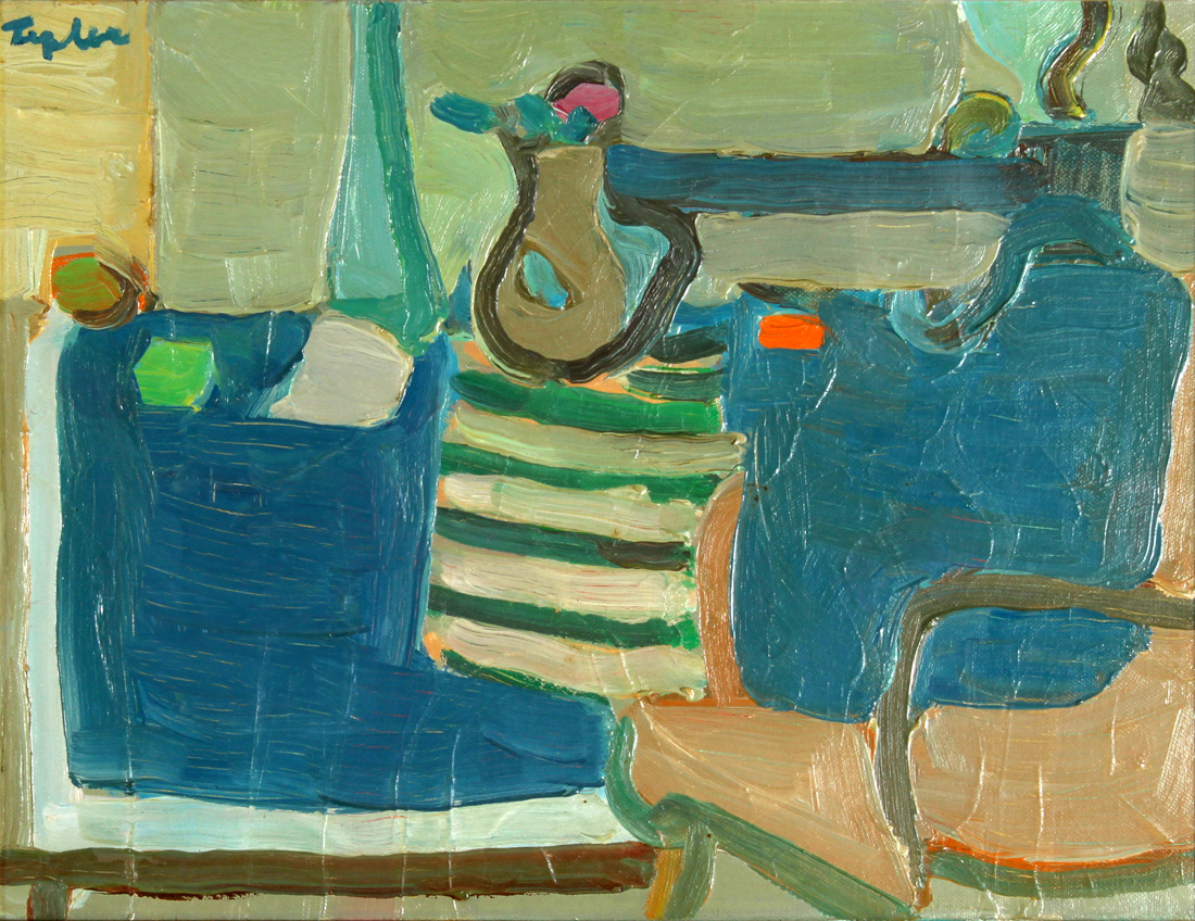 Samuel (Shmuel) Tepler - Oil on Canvas - Still Life on a Blue Table - שמואל טפלר - שמן על בד - דומם על שולחן כחול - Back To List of Israeli Paintings