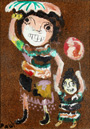 Israel Paldi - Gouache & Acrylic Painting - Mother and Daughter - ישראל פלדי - גואש ואקריליק - אם ובת