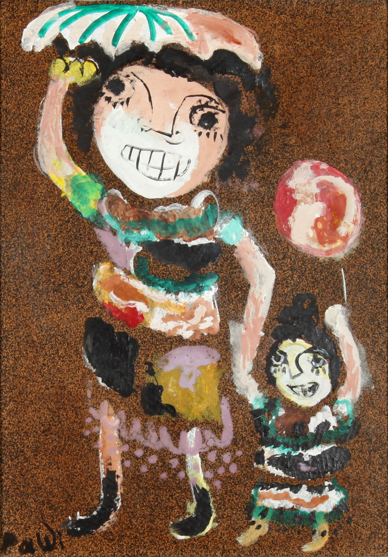 Israel Paldi - Gouache and Acrylic Painting - Mother and Daughter - ישראל פלדי - גואש ואקריליק - אם ובת - Back To List of Israeli Paintings