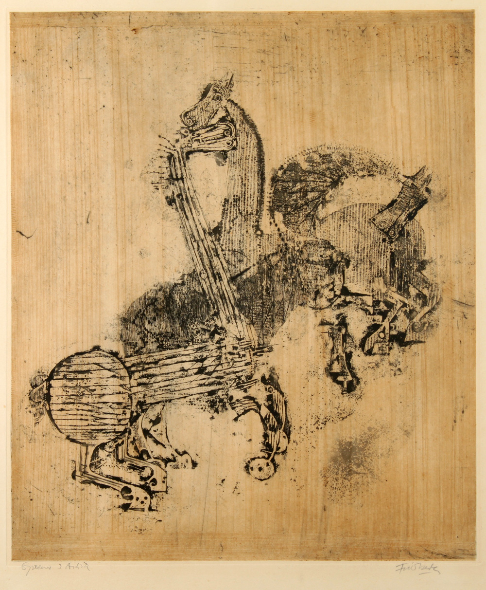 Johnny Friedlaender Aquatint Etching - Trois Chevaux - Three Horses - ג'וני פרידלנדר - תחריט אקווטינט - 3 סוסים - Back To List of Paintings