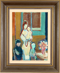 Aharon Giladi - Oil on Canvas - Family and Flowers - אהרון גלעדי - שמן על בד - משפחה ופרחים - Click for Detailed Info