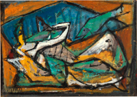 Marcel Janco - Oil Painting - Fish Dish - מרסל ינקו - ציור שמן - צלחת דגים